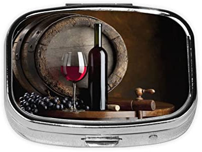 Square Mini Red Wine Bottle Glass Pill Box, 2 Compartment Small Pill Box for Purse Or Pocket, Vitamin, Supplement, Pill Container.