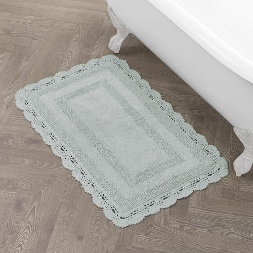 Laura Ashley Saugfähige Badematte, wendbar, gehäkelt, weich und plüschig, 100% Baumwolle, 53 x 86 cm, Salbeigrün