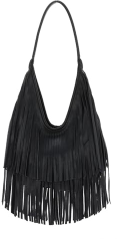 EVEOUT Damen Umhängetasche mit Two-Layer Fransen aus Kunstleder Vintage Quastentasche Shopper für Alltag, Büro & Freizeit