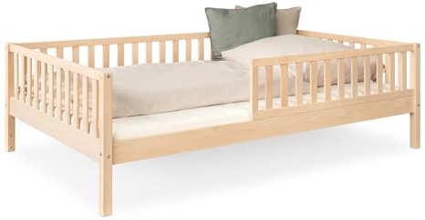 Ehrenkind® Kinderbett Buche Livo | FSC Zertifiziert | Kinderbett mit Rausfallschutz | Massivholz inkl. Lattenrost | 120x200 cm Natur | Bett 90x200 | Inkl. Rausfallschutz