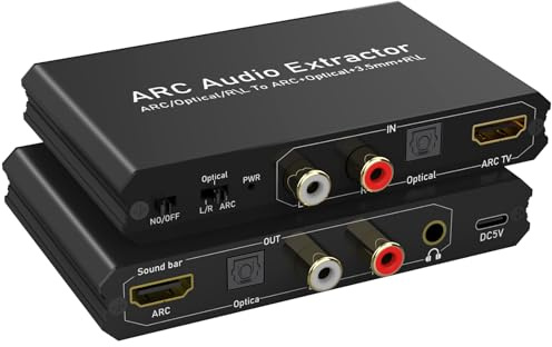 Tendak 192 KHz ARC Audio Extractor convertisseur audio numérique HDMI ARC+ optique+ RCA L/R vers HDMI+ optique +RCA L/R+ stéréo 3,5 mm pour amplificateur de barre de son HDTV haut-parleurs et casques