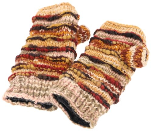 GURU SHOP Handstulpen, gestrickte Wollstulpen aus Nepal, Fleece | Farblich abgesetzte Pulswärmer, aus reiner Schurwolle, mit extra Daumen, Unisex, warm und bequem