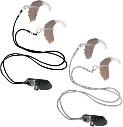 2-pack hörapparatsklämmor med snoddar, BetterJonny hörapparater, skyddsband för båda öron, hörapparater, klipphållare, rep, hörapparat, skyddsrep för ungdomar seniorer vuxna (grå svart)