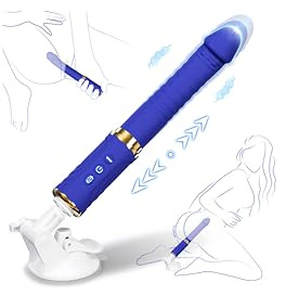 Gode Vibromasseurs Machine à Stimulation Sex Toýs Femme Mains Libres pour Adultes 10 Mode de Poussée Vibration Convient à du Point G du Clitoris et de l'anus Ventouse Amovible Sextoyse Homme（Bleu）