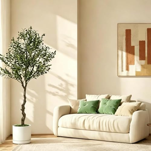 5FT Artificial Olive Tree, Faux Olive Tree With White Pot, Fake Tall Plant Lndoor Outdoor With Natural Wood Trunk & Lifelike Fruits,Suitable For Home,Office,Living Room,And Outdoor Floor Decoration