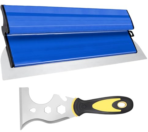 Skimming-Klinge, 40 cm, Trockenbau-Edelstahl-Glättspachtel, Skimming-Klinge mit 13-in-1-Malerwerkzeug, für Zement- und Beton-Wandplatten (blau)