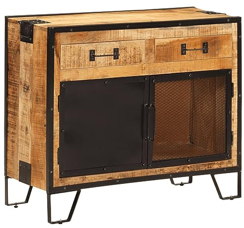 Foknhdi Sideboard Mangoholz Metall 80x31x66 cm Industrial Loft Stauraum Lowboard TV Kommode für Wohnzimmer Flur Küche