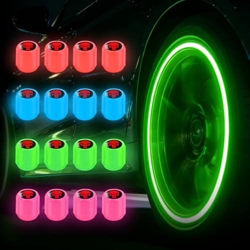 16 Stück Leuchtende Ventilkappen Auto, Fluoreszierende Reifenventilkappen mit Schädel Design, Robuste Ventilschaftkappen, Universelle Ventilschaftabdeckung Leuchtend für PKW SUV Motorrad Fahrrad MTB