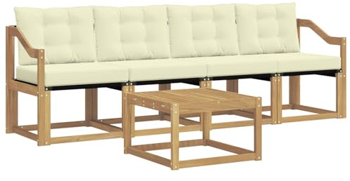 vidaXL Outdoor-Sofagarnitur mit Kissen 5 pcs Weiß und Creme, Garten Sofaset, modernes Wohnmöbel, entspannende Couch für Terrasse und Außenbereich