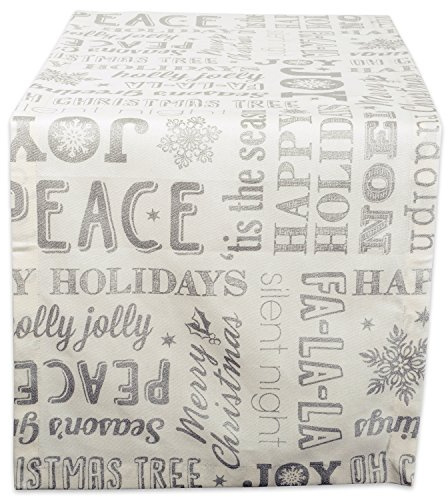 DII Metallic Fabric Kitchen Décor, Cotton, Silver Holiday Collage, 72 x 14 (Rectangular)