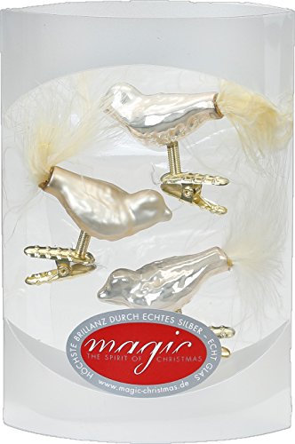 3 Vögel 4,5 cm Glas Weihnachtsschmuck Weihnachtsdeko Christbaumkugeln Christbaumschmuck 45mm (Perle)