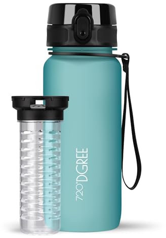 720°DGREE Trinkflasche 650ml “uberBottle“ softTouch +Früchtebehälter - BPA-Frei - Auslaufsichere Wasserflasche für Kinder, Schule, Uni, Sport, Outdoor, Fitness - Tritan Sportflasche - Leicht, Stoßfest