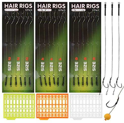 SHADDOCK 18pcs Carp Fishing Hair Rigs Curved Barb Hooks with Boilie Rig Stops Hair Extender Boilie Bait Stoppers for Carp/Coarse Fishing