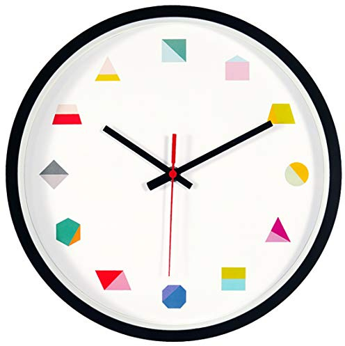 Topkey Wall Clock 12 Inch Silent Non Ticking Geometric Numbers Modern Clock for Living Room Bedroom Kitchen Kids Room - Black