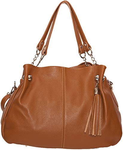 Sac CUIR Femme Bandoulière Italien | Sac Cuir Femme porté épaule | Sac à Main Femme Cuir ‘ Lesly ’ Moins Cher ! (CAMEL)