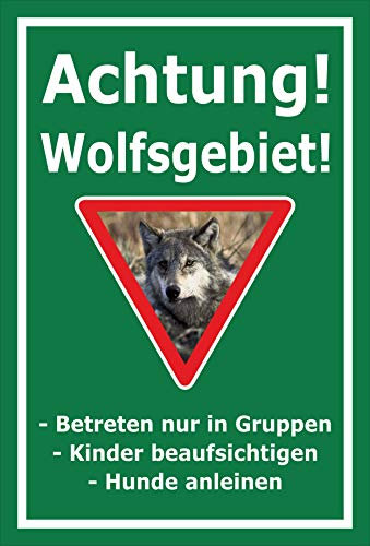 Melis-Folienwerkstatt Schild Achtung - Wolf-sgebiet - 30x20cm - Bohrlöcher - 3mm Hartschaum – 20 VAR S00359-207-E