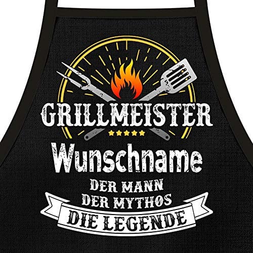 Shirtoo Grillschürze mit Spruch personalisierbar - Grillmeister [Wunschname] der Mann, der Mythos, die Legende schwarz