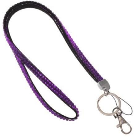 Waizmann.IDeaS 1x LILA Schlüsselband Umhängeband Lanyard 10mm Karabinerhaken Ausweise Autoschlüssel Zugangskarten Strass Steine Bling Rhinestone