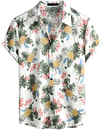 VATPAVE Mens Hawaiian Shirt Short Sleeve Button Down Shirts XL WhiteP