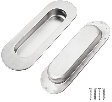 YEYIT 2 Pcs Concealed Embedded Flush Sliding Door Pull Handles, Stainless Steel Elliptical Handle with Hidden Screws,Hidden Pull Handle for Drawer,Wardrobe and Cabinet Drawer Finger Handle