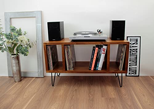 Record Player Stand, Vinyl LP Record Storage, Hifi Rack, Turntable Unit, Vinyl Storage Furniture (120cm SIDE DIVIDERS, Jacobean)