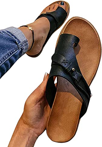 Onsoyours Damen Sandalen Retro Sommer Hausschuhe Aushöhlen Flacher Ferse Flip Flop Zehentrenner Beach Sandalen Mode Plattform Open Toe Schuhe Strandsandalen