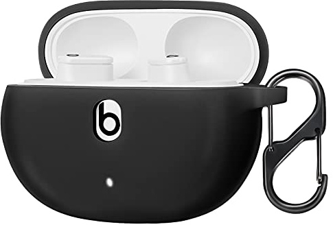 Fintie Silicone Case for New Beats Studio Buds, Shockproof Earbuds Cover with Keychain Carabiner Support Wireless Charging (Black)