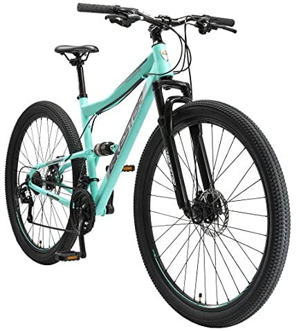 BIKESTAR Fully Mountainbike Shimano 21 Gang Schaltung, Scheibenbremse 29 Zoll Reifen | 19 Zoll Rahmen MTB Vollgefedert | Mint