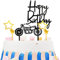 Liitata 4 Stücke Tortendeko Cake Topper Acryl Motorrad Tortenaufsatz Happy Birthday Kuchen Topper Glitter Stern Geburtstagstorte Deko für Mann Junge Geburtstagsfeier