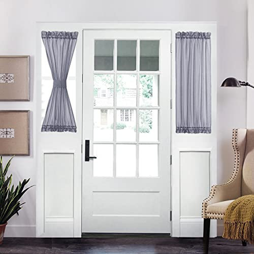 Aquazolax Tenda da porta francese trasparente trasparente per finestra, elegante pannello in voile, tinta unita, per porte in vetro, 1 pezzo, 30 W x 40 L, grigio