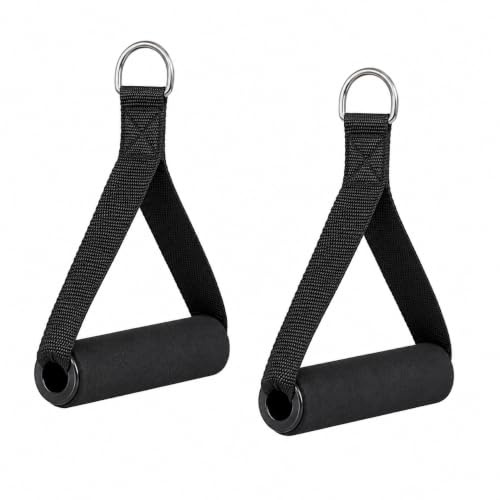 Einhandgriffe für Widerstandsbänder 2er Set Schwarz – Trainingsgriffe mit Schaumstoffgriff & Edelstahl D-Ring – Kabelzug Griffe für Fitnessbänder, Expander, Krafttraining, Pilates, Yoga & Home Gym