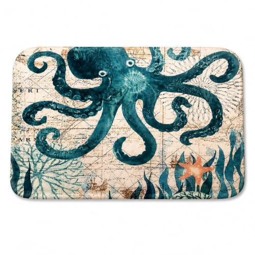 Adalex Global Sea Animals Bath Mat - 40x60cm Bathroom Mat Memory Foam- Non-Slip Cute Bath Mats for Toilet and Shower - Soft and Absorbent Bath Rug (Octopus)