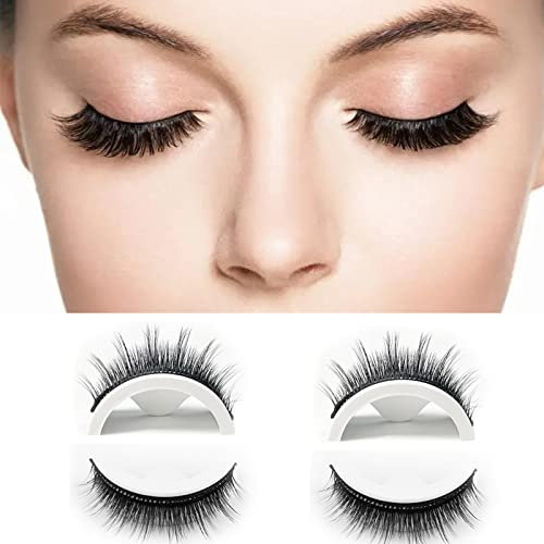 Faux cils auto-adhésifs réutilisables sans colle ni eye-liner cils faciles à mettre sur les faux cils imperméables antidérapants cadeau pour les femmes 2 paires (F12)