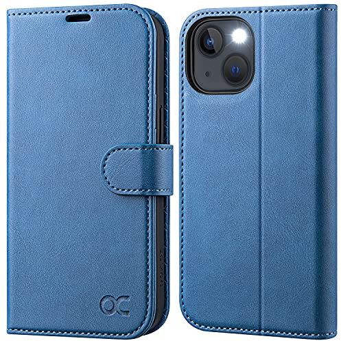 OCASE for iPhone 14 Case, Premium PU Leather iPhone 14 5G Wallet Case Flip Phone Cover with[RFID Blocking][Card Holder][TPU Inner Shell] for the 6.1 Inch 2022 5G,Light Blue