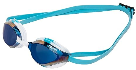 arena Python Racing Schwimmbrille für Herren und Damen, UV-Schutz, Anti-Beschlag, Doppelriemen, verspiegelte Gläser, Blauer Spiegel/Weißer Himmel
