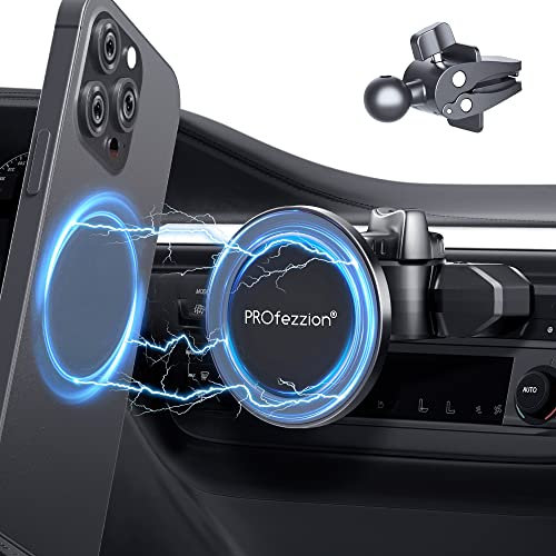 PROfezzion Handyhalterung Auto Magnet CD Schlitz & Lüftungsclip Kompatibel mit Mag-Safe für CD Schlitz Auto und Lüftung für iPhone 16/15/14/13/12 Pro Max & alle Smartphones