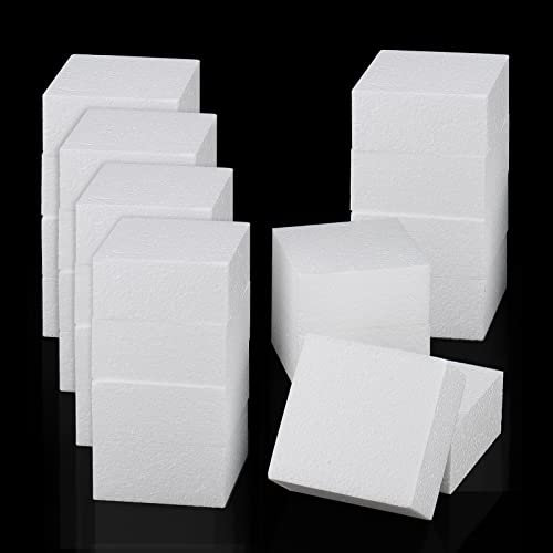 KEILEOHO 24 Pack 10x10x5cm Square Foam Blocks, 4x4x2 Inch White Modelling Foam, Polystyrene Craft Foam Blocks for Crafts
