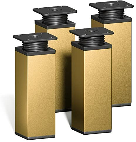 Sossai Vierkant-Möbelfüße MFV1, 4er Set, 120 mm, höhenverstellbar, goldfarben, für Schränke, Regale und Kommoden