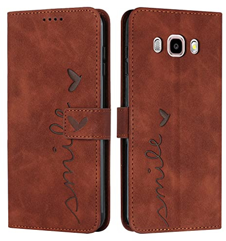 EATCYE Kompatibel mit Samsung Galaxy J5 2016 / J510 Hülle, Klapphülle Samsung J5 2016/J510 Premium PU Leder Brieftasche Schutzhülle [Kartenfach][Ständer], Handyhülle für Samsung J5 2016/J510 (#Braun)