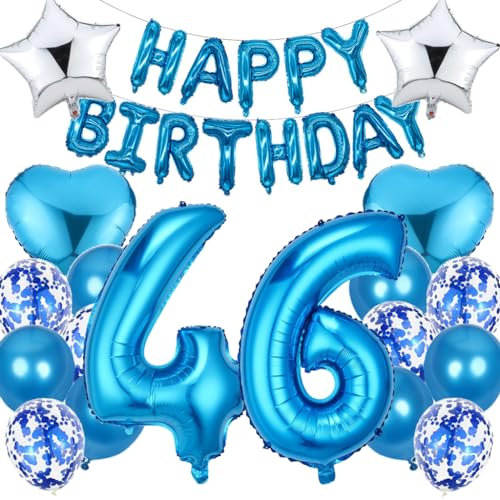 Ouceanwin Luftballon 46. Geburtstag Deko Mann, Blau, 19 Stück, Ballons, Geburtstagsballon-Set, Männer, Erwachsene, 46. Geburtstag, Männer, Unisex-Erwachsene