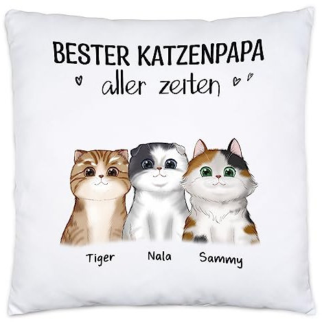 Kiddle-Design Katzenbesitzer Kissen Personalisiert Geschenk Katzenpapa 3 Katzen Katzenliebhaber Katzenmotiv Spruch Name Katzenfreund Haustier