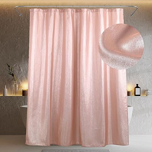 Popkozzi Tenda da doccia rosa cipria: tende da doccia in tessuto glitterato luccicante per il bagno – impermeabile lavabile lusso elegante fantasia glamour metallizzato brillante raso tenda da bagno –