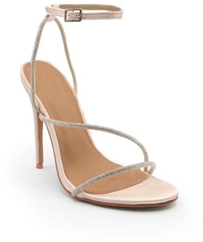 Womens High Heels Diamante Strappy Open Toe Stiletto Heel Ladies Evening Wedding Bridesmaid Occasion Sexy Party Dressy Heeled Shoes Peep Toe Ankle Strap Comfort Sandals