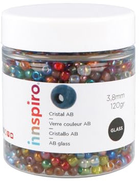 Rocaille de verre rond aurore boréale mélange 3,8mm.120gr. Pot