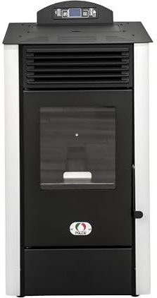 STUFE A PELLET ITALIA California 9 KW 5 Stelle WiFi - Stufa ad Aria Ventilata Efficienza 92% Scalda 80m² Autonomia 20H Programmabile 5 Velocità e Potenze Design Compatto Garanzia 24 Mesi Bianco