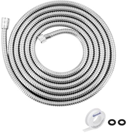 Goseoil Extra langer Duschschlauch, 398,8 cm, Duschkopfschlauch, extra lang, Edelstahl, langer Schlauch, flexibel und langlebig, mit Messing-Einsatz und Mutter