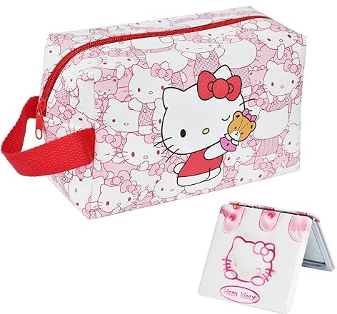 ENENSET Kitty Reise-Kosmetiktasche, große Kapazität, Cartoon-Kosmetiktasche, Make-up-Tasche mit Reißverschluss, PU-Reise-Kulturbeutel, Make-up-Zubehör, Organizer, Faltbare Aufbewahrungstasche,