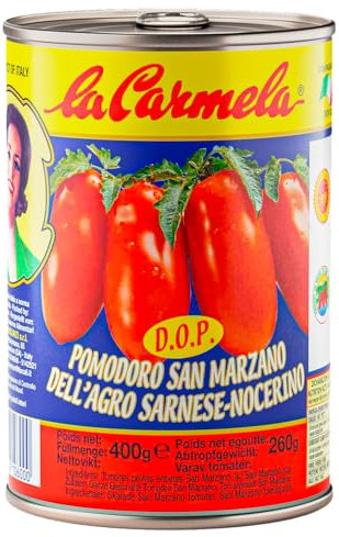 Esprevo 12x 400g original D.O.P. San Marzano Tomaten Dose | La Carmela ganze geschälte Pizzatomaten frisch aus Italien