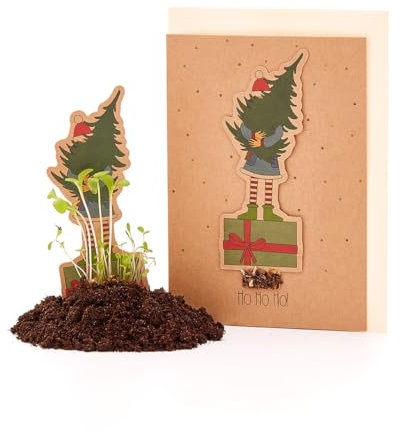 Nachhaltige Weihnachtskarte zum Einpflanzen mit Wichtel-Motiv inkl. Umschlag | Grußkarte Weihnachten mit Saatgut | Weihnachtsgrußkarte zum Verschenken | Klappkarte mit Aufschrift Ho! Ho! Ho!