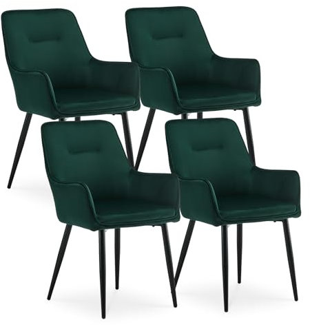 CLIPOP Esszimmerstuhl 4 Stück mit Armlehne Küchenstuhl Polsterstuhl Wohnzimmerstuhl Sessel Sitzfläche aus Samt Loungesessel 4er Set für Esszimmer,Arbeitszimmer,Wohnzimmer,Schlafzimmer,Grün